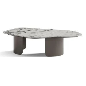 Modern Large Irregular Shape White Real Solid Marble Top Painted Iron Base Center Coffee Table