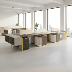 Modern Large Open Office Workstation Wood Frame Standing Multi functional Areas Integrated Power Professional Team Desk