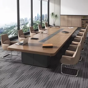 Modern Large Rectangular Wood Office Conference Table with Extendable Chair Combination for Enhanced Comfort Meeting Training