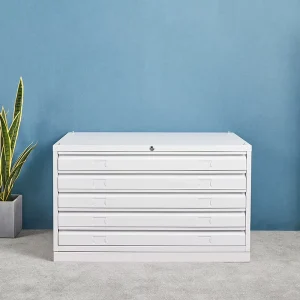 Modern Large Size White 5 Drawer Metal Filing Cabinet with Wheels for Map and Art Paper Storage School and Hospital Use