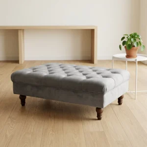 Modern Large Tufted Chesterfield Ottoman Footstool Solid Wood Legs Velvet Button Footrest Bench Adjustable Height Living