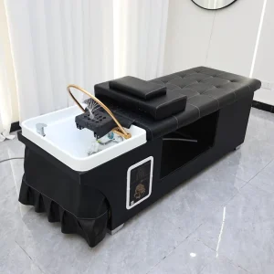 Modern Lay-Down Beauty Salon Furniture Bed Head Hydrotherapy Shampoo Bowl Head Massage Synthetic Leather Wood