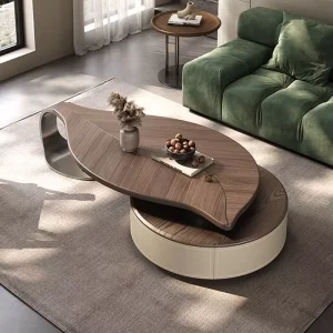 Modern Leaf Shape Walnut Color Coffee Table High Quality Living Room Furniture