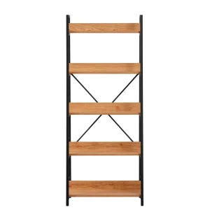 Modern Leaning Ladder Shelf 5 Layer Open Storage Bookshelf with Black Steel Frame