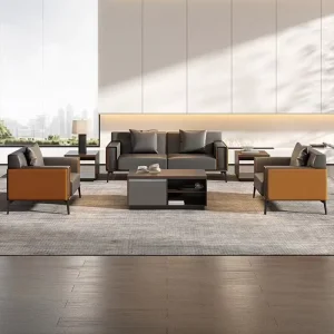 Modern Leather Art Office Sofa for Commercial Use in Hotels Home Offices or Living Rooms Three Person Modular Set