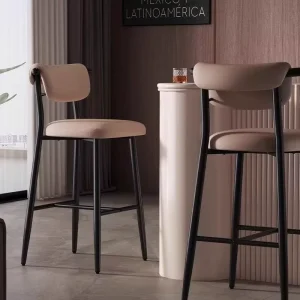 Modern Leather Bar Chair High Stool with Backrest for Kitchen Island Coffee Shop Living Room Comfortable Commercial Furniture