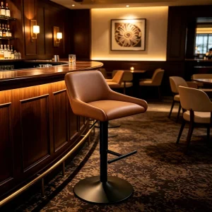 Modern Leather Bar Stool With Armrest Adjustable Swivel Height Luxury Bar Chair for Hotel Lounge Bar Counter