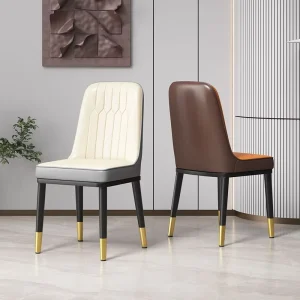 Modern Leather Dining Chair with Metal Frame & Backrest 4-Chair Set for Home Hotel Furniture for Apartment Dining Room