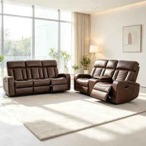 Modern Leather Ergonomic Recliner Sofa Set 3+2+1 Seater Manual Recliners Home Theater Living Room