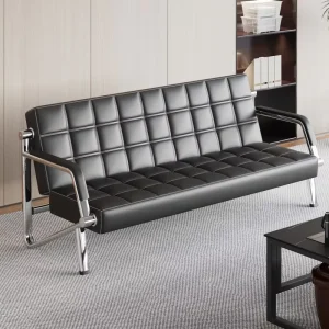 Modern Leather L Shape Office Sofa Three Seat Commercial Waiting Area Furniture for Beauty Salon Barber Shop Mall Hospital Use