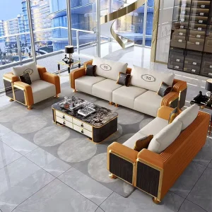 Modern Leather Living Room Sofa Set Modular Beige L Shape Sectional Sofa for Apartment and Hotel Use