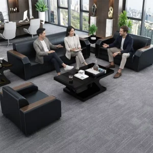 Modern Leather Office Sofa Set Minimalist Business Reception Couch With Tea Table for Meeting Room Lobby
