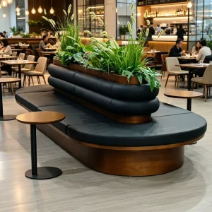 Modern Leather Restaurant Booth Sofa Set Wooden Base Island Bench Cafe Bar Commercial Custom OEM Manufacturer Supplier