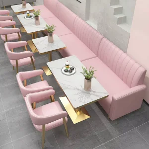 Modern Leather Restaurant Furniture Hotel Booth Seating Set Leather Booth Sofa Cafe Marble Dining Table and Chairs