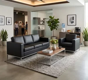 Modern Leather Sectional Office Lounge Sofa Three Seat Modular Commercial Furniture