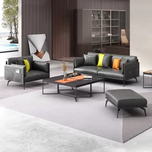 Modern Leather Sectional Office Reception Sofa Set with Metal Frame for Hotel and Commercial Use