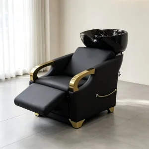 Modern Leather Shampoo Chair with Ceramic Basin and Adjustable Height for Hair Barber Beauty Salons