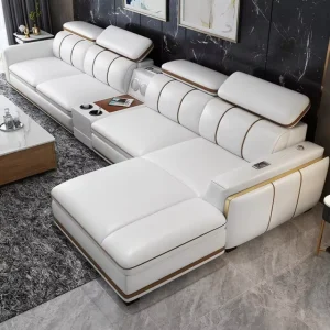 Modern Leather Sofa for Living Room Apartment Hotel & Villa L Shaped Corner Sofa Bed Sponge Filling Light Luxury Nordic Design