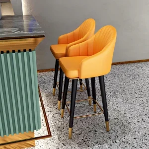 Modern Leather Stainless Steel Adjustable Commercial Grade Bar Stool with Backrest for Bar Counter Kitchen Island Bar Furniture