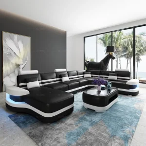 Modern Leather U Shaped Sectional Sofa Couch Bed 7 Piece Set Furniture Living Room Fabric Leather Sofas Manufacturers