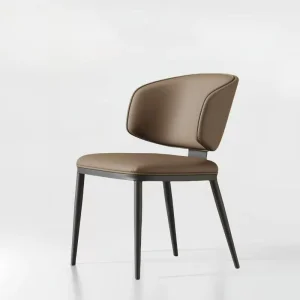 Modern Leather Upholstered Metal Frame Accent Chair for Home Hotel Villa Dining & Living Room Furniture