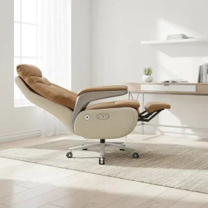 Modern Light Color Executive Leather Office Chair Ergonomic Swivel Chair Fixed Armrests Waist Massage for Home Office Hotel
