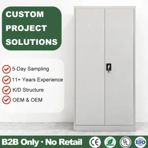 Modern Light Grey Steel Filing Cabinet 2 Door Lockable Office Cupboard with Shelves for File Archive and Document Storage