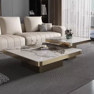 Modern Light Luxury Coffee Table Living Room Home Stainless Steel Square Coffee Table and Side Table Combination