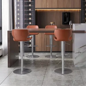 Modern Light Luxury Commercial Bar Stool with Rotatable Height Adjustable Backrest Metal Base Italian Design