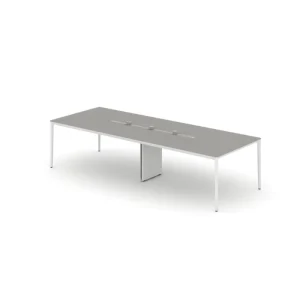 Modern Light Luxury Commercial Office Conference Table Smooth Rounded Edges Stainless Steel Legs Full White Finish MDF