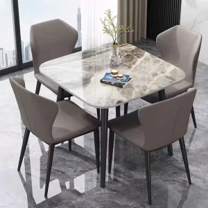 Modern Light Luxury Design Marble Top Square Marble Dinner Table and Chair Set