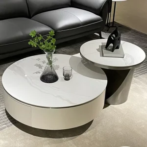 Modern Light Luxury Durable Metal Eco Friendly Storage Living Room Furniture Gold TV Stand Coffee Table Set with Round Slate Top