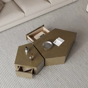 Modern Light Luxury Geometric Stainless Steel Coffee Table with Drawer Set Multi-Color Optional for Living Room Hotel Cafe