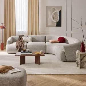 Modern Light Luxury L Shaped Modular Combination Fabric Sofa Set With Boucle Yarn Textile for Apartment Living Room