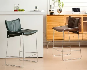 Modern Light Luxury Metal Bar Stool High end Upholstered Bar Chair with Backrest and Armrests for Restaurant and Club