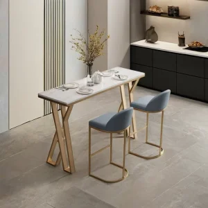 Modern Light Luxury Metal Bar Table with Iron High Legs and Wall Wine Cabinet for Commercial Home Bar Living Room Farmhouse Gym