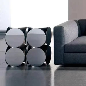 Modern Light Luxury Mirror Polished Stainless Steel Geometric Round Side Table One Piece Welded for Living Room Furniture Decor