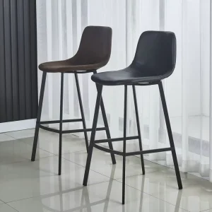 Modern Light Luxury PU Leather Backrest Metal Legs Customizable Bar Stools for Home Restaurant Use