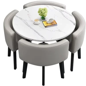 Modern Light Luxury Wood Coffee Table Set with Round Dining Table and 4 Chairs for Home Bar & Hotel Use