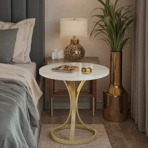 Modern Light Side Table Made of MDF with Metal Frame for Living Room and Bedroom Sofa Cabinet Small Coffee Table Corner