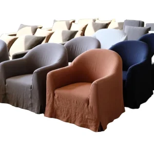 Modern Linen Slipcovered Accent Chair Removable Washable Cover Skirted Single Sofa Armchair Lounge Tub Barrel Club Chair