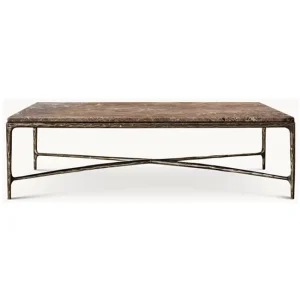 Modern Living Room Coffee Table with Forged Legs and Marble Top, Customized Color and Size