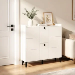 Modern Living Room Entry Shoe Rack 2 Doors 6 Shelves Rotating Durable Eco Friendly Adjustable Storage Cabinet