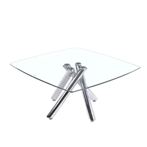 Modern Living Room Furniture 10mm Tempered Glass Top Coffee Table with Chrome Metal Legs