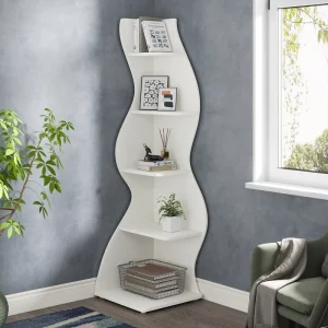 Modern Living Room Furniture 5 Tier Wall Corner Bookshelf Cabinet Bookcases Corner Storage Display Racks