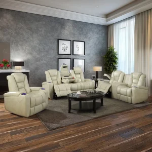 Modern Living Room Furniture Genuine Leather Electric Recliner Sofa Set with Led Light