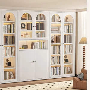 Modern Living Room Furniture Metal Bookcase with Glass Doors Steel Storage Cabinet for Home Library