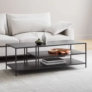 Modern Living Room Furniture Metal Tube Sofa Center Coffee Table with 3 Tier Storage Shelf Sturdy Durable