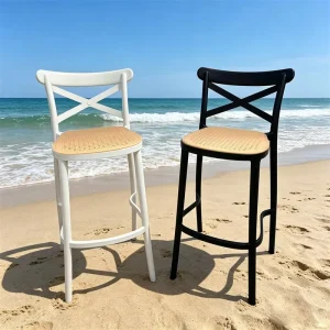 Modern Living Room Home Bar Cross Back PP Bar Stool Stackable Dining Chairs Hotel Commercial Use