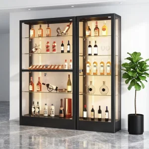 Modern Living Room Lockable Metal Display Storage Cabinet with LED Light for Home Furniture